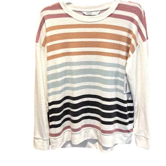 Sonoma Sweaters - Sonoma “The Supersoft Crewneck’ white multi-stripe sweater size small